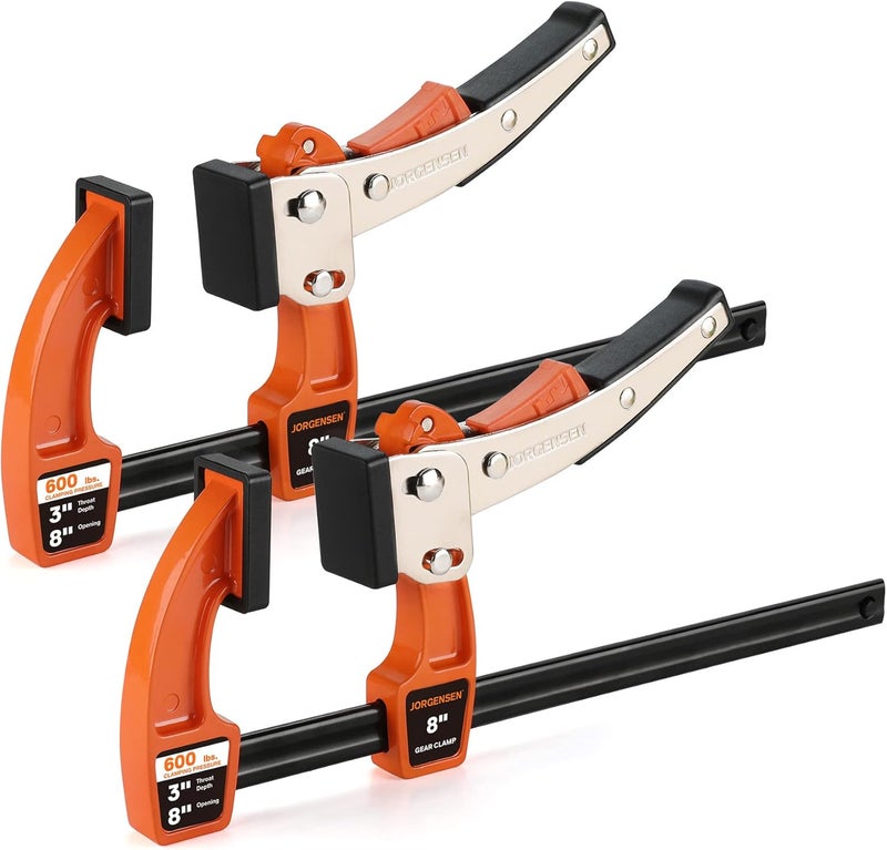 Jorgensen 8-inch Bar Clamp Set, Ratcheting Bar Clamp for Woodworking, Quick Release Gear Clamp with 600 lbs Load Limit - 2 Pack - Image 1